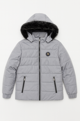 Men’s Ash Gray Fur Hood Puffer Jacket